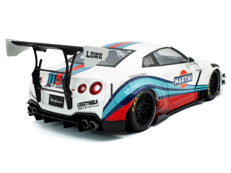 2024 Nissan GT-R (R35) RHD (Right Hand Drive) with Liberty Walk 2.0 Body Kit "Martini Racing" White with Stripes 1/18 Diecast Model Car by Solido