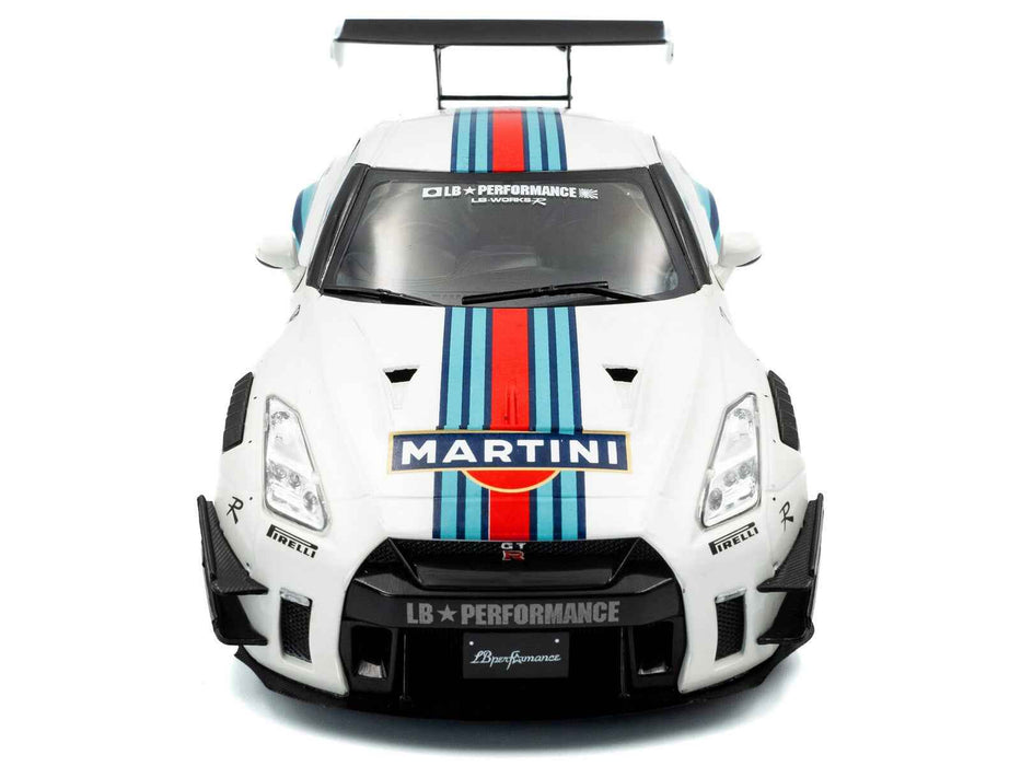 2024 Nissan GT-R (R35) RHD (Right Hand Drive) with Liberty Walk 2.0 Body Kit "Martini Racing" White with Stripes 1/18 Diecast Model Car by Solido