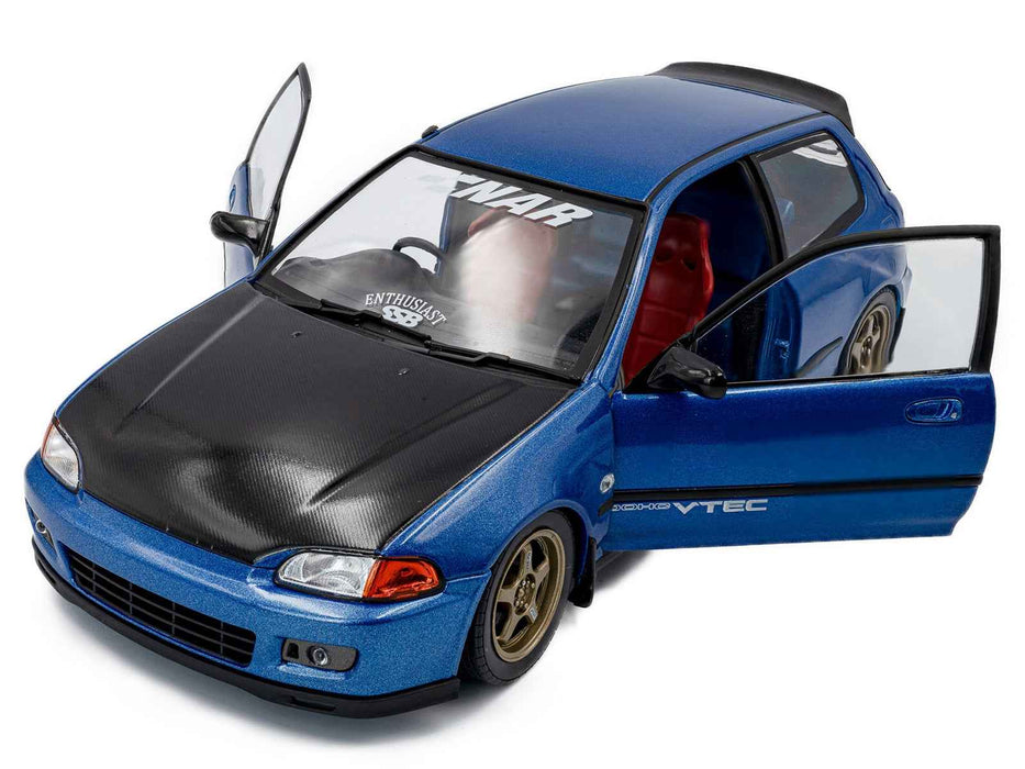 1991 Honda Civic (EG6) RHD (Right Hand Drive) "NAR" Cobalt Blue Metallic with Carbon Hood 1/18 Diecast Model Car by Solido