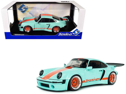 2025 Porsche 911 KS-R by Khyzyl Saleem "Blue Racer" Light Blue with Orange Stripes 1/18 Diecast Model Car by Solido