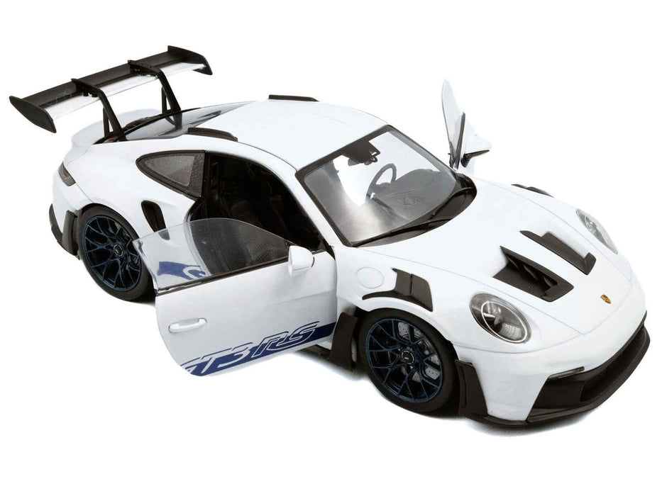 2024 Porsche 911 (992) GT3 RS White with Blue Stripes 1/18 Diecast Model Car by Solido