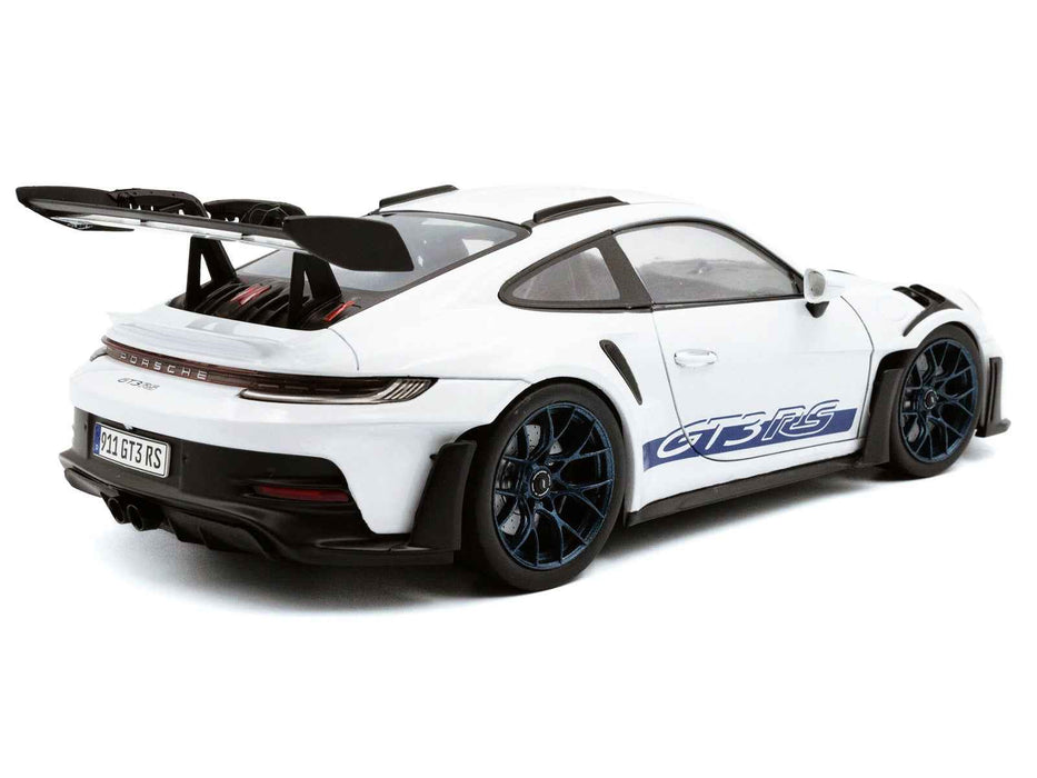 2024 Porsche 911 (992) GT3 RS White with Blue Stripes 1/18 Diecast Model Car by Solido