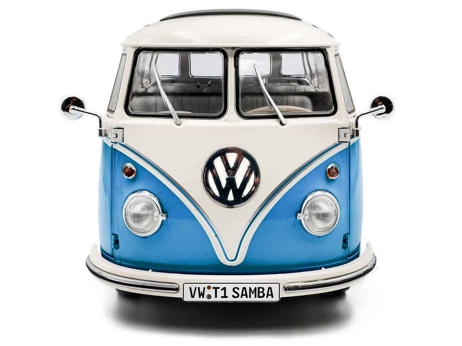 1962 Volkswagen T1 Samba Bus Baby Blue and White 1/18 Diecast Model Car by Solido