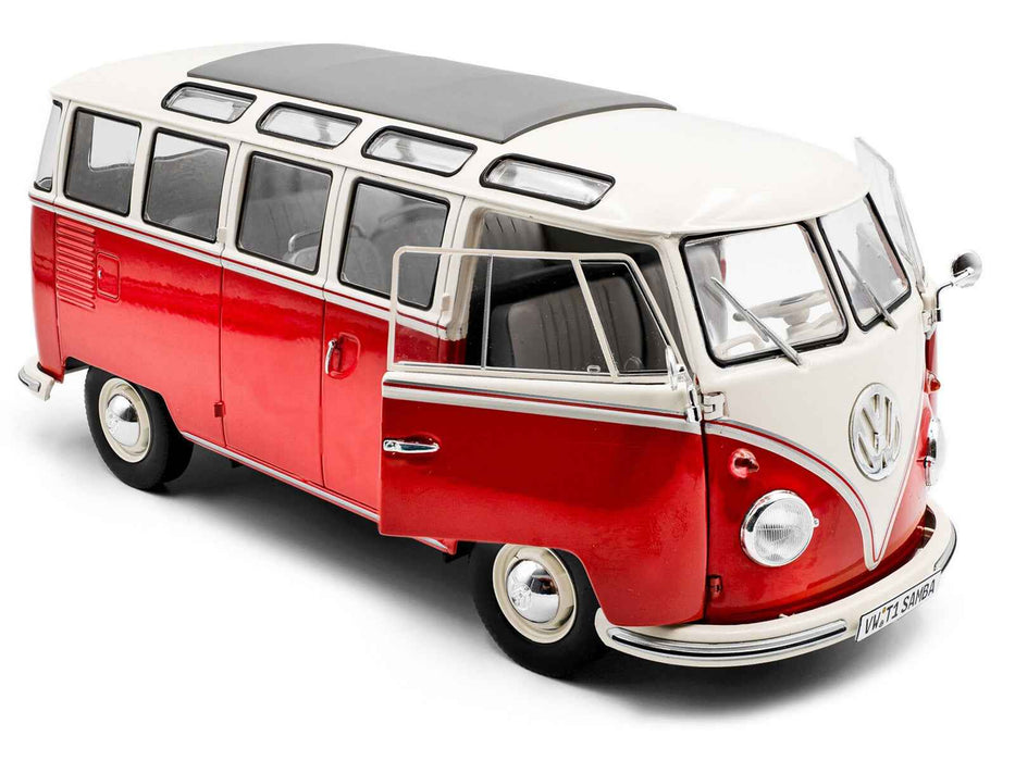 1962 Volkswagen T1 Samba Bus Red and White 1/18 Diecast Model Car by Solido
