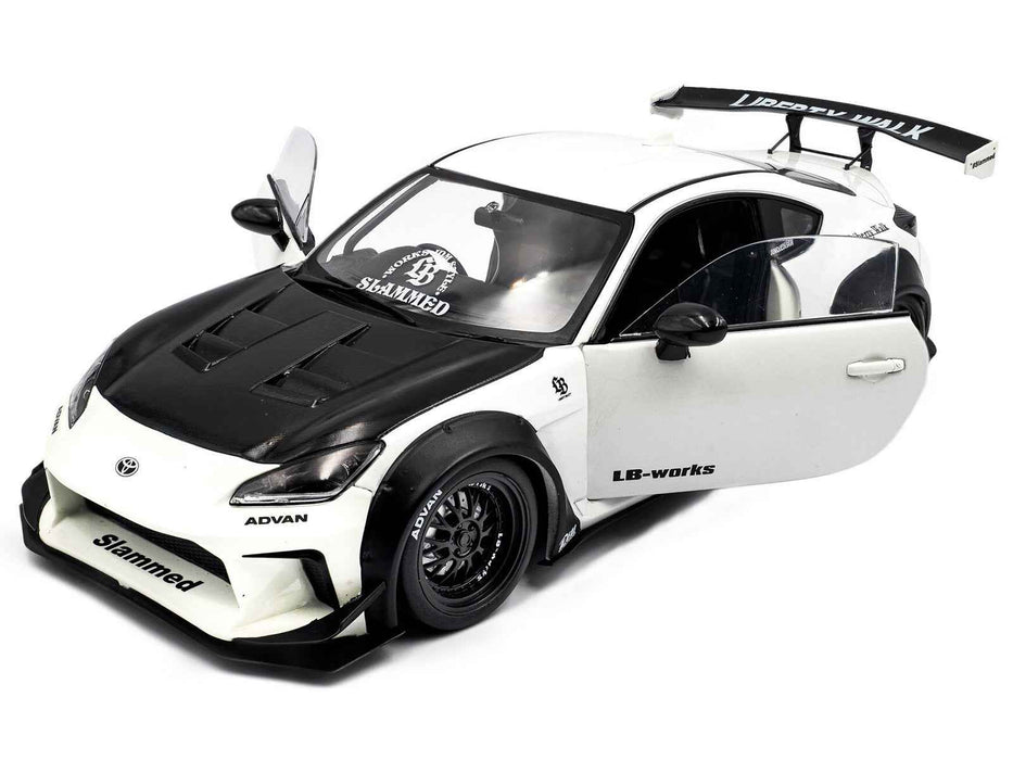 2024 Toyota GR86 LBWK Body Kit RHD (Right Hand Drive) Pearl White with Carbon Hood 1/18 Diecast Model Car by Solido