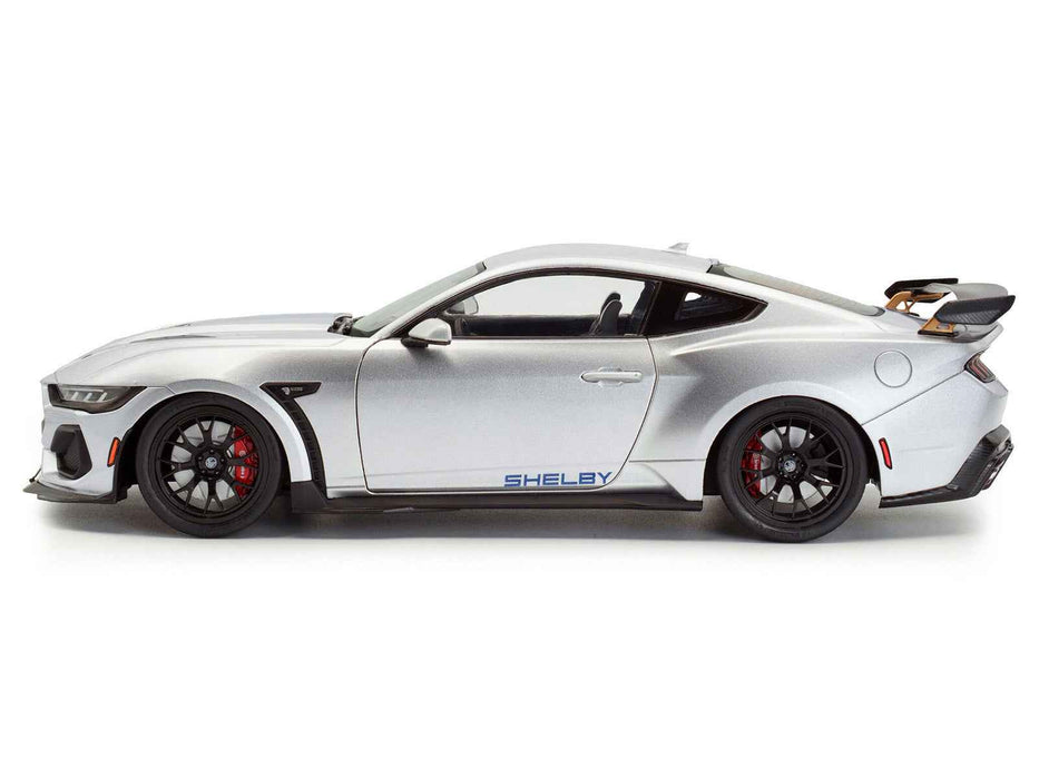 2024 Ford Shelby Mustang Super Snake Gray Metallic with Blue Stripes 1/18 Diecast Model Car by Solido