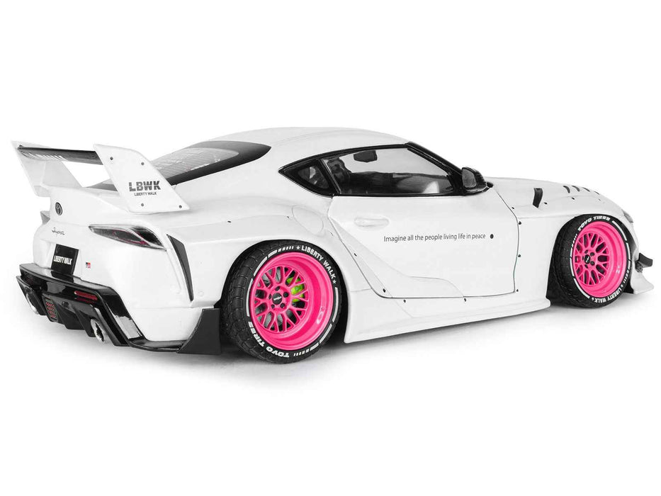 2025 Toyota GR Supra "Liberty Walk" Body Kit White Metallic with Pink Wheels 1/18 Diecast Model Car by Solido