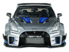 2020 Nissan GT-R (R35) Liberty Walk Silhouette RHD (Right Hand Drive) Silver Metallic with Black Top and Blue Graphics 1/43 Diecast Model Car by Solido