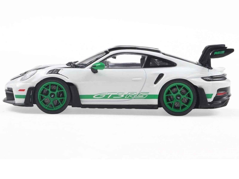 2023 Porsche 911 (992) GT3 RS "Tribute to Carrera RS Package" White with Green Stripes and Black Hood and Top 1/43 Diecast Model Car by Solido