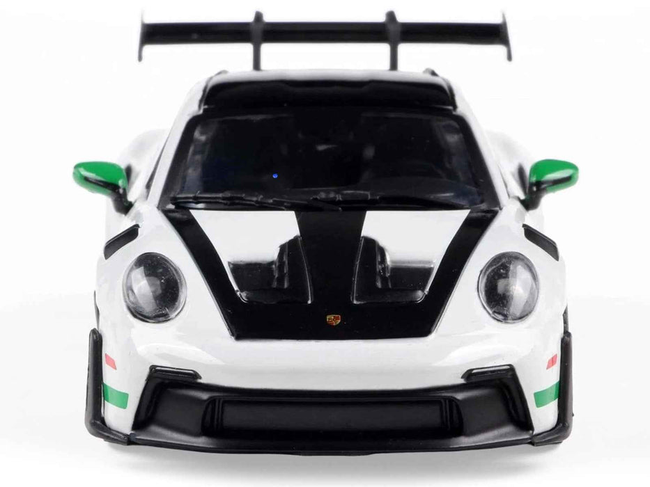 2023 Porsche 911 (992) GT3 RS "Tribute to Carrera RS Package" White with Green Stripes and Black Hood and Top 1/43 Diecast Model Car by Solido