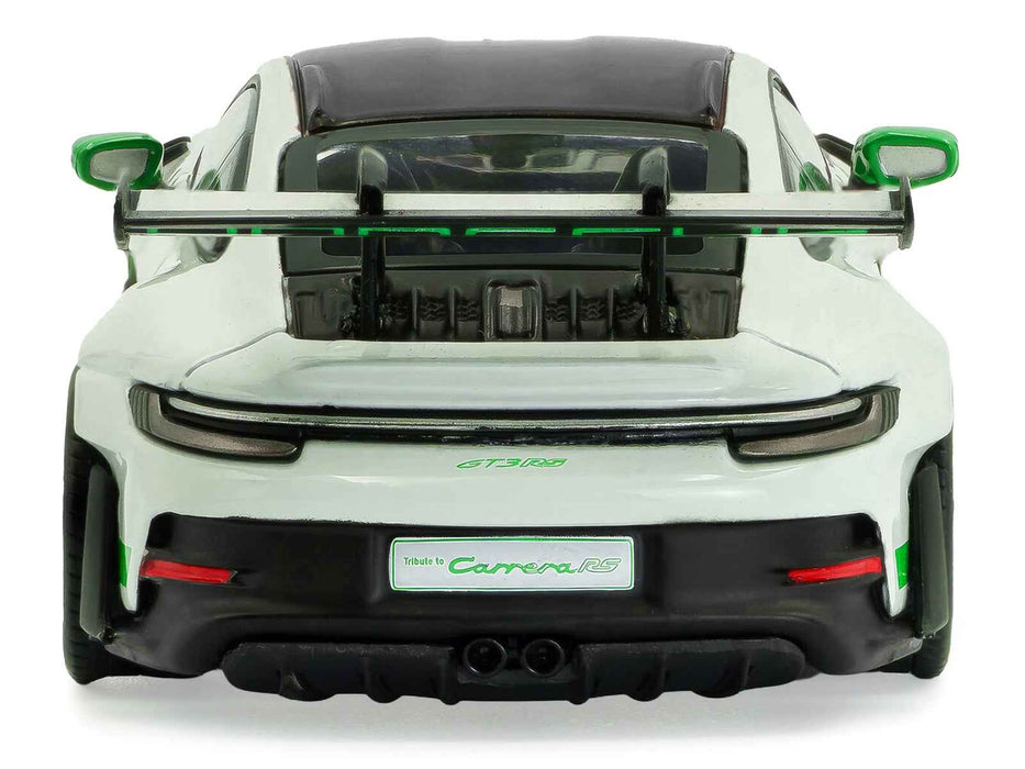 2023 Porsche 911 (992) GT3 RS "Tribute to Carrera RS Package" White with Green Stripes and Black Hood and Top 1/43 Diecast Model Car by Solido