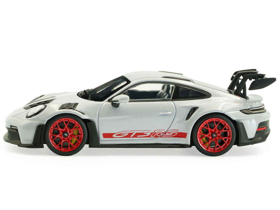 2023 Porsche 911 (992) GT3 RS Ice Gray Metallic with Pyro Red Stripes 1/43 Diecast Model Car by Solido
