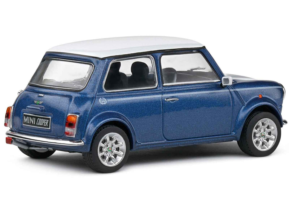 1994 Mini Cooper Sport Tahiti Blue Metallic with White Top and Stripes 1/43 Diecast Model Car by Solido