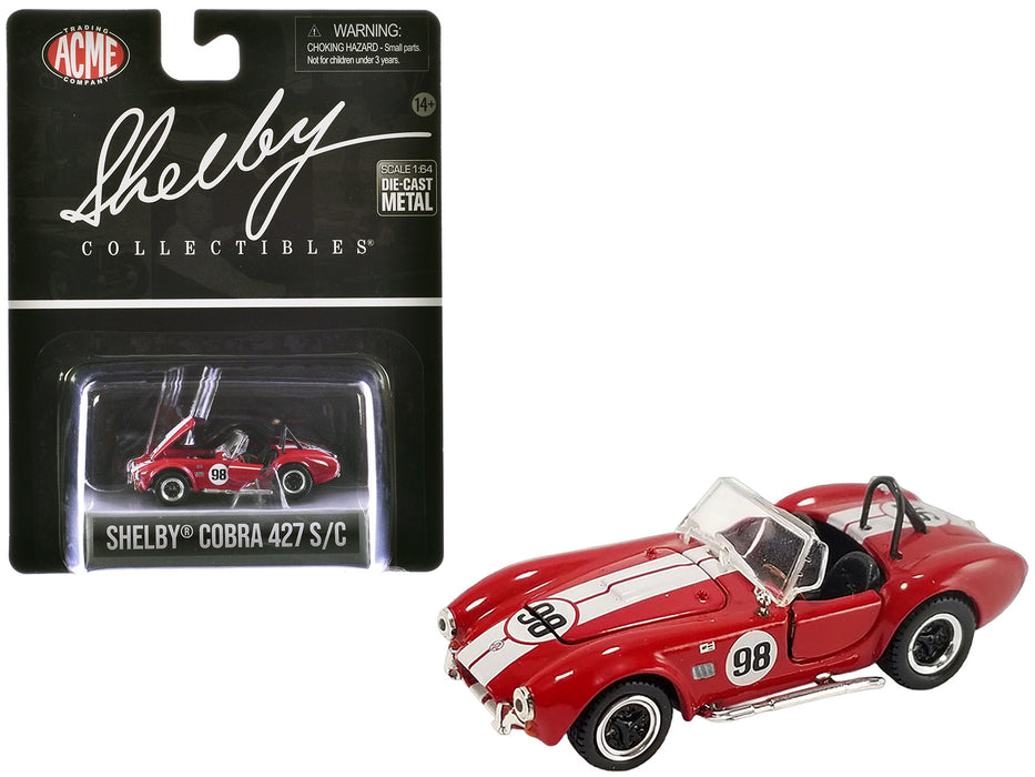 Shelby Cobra 427 S/C #98 Red with White Stripes "Shelby Collectibles" Series 1/64 Diecast Model Car by ACME