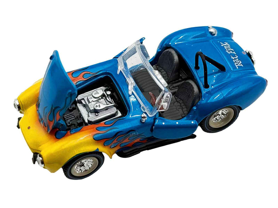 Shelby Cobra Super Snake Blue Metallic with Flames and Custom "Rat Fink" Hauler Blue Metallic with Flames and Graphics 1/64 Diecast Model Cars by ACME