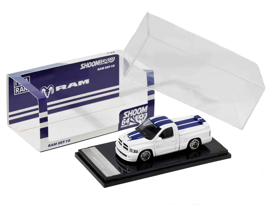 2003 Dodge Ram SRT-10 Pickup Truck White with Blue Stripes 1/64 Diecast Model Car by Shoom64 Models
