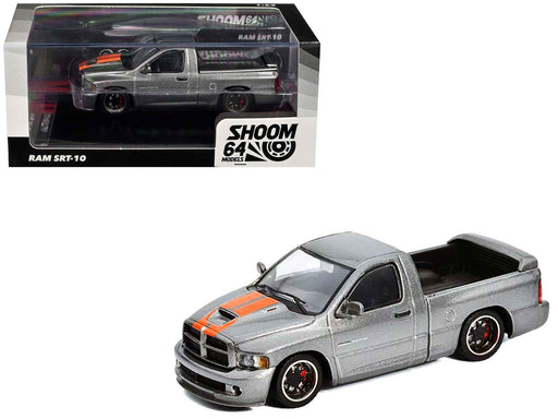 2003 Dodge Ram SRT-10 Pickup Truck Gray Metallic with Orange Stripes 1/64 Diecast Model Car by Shoom64 Models