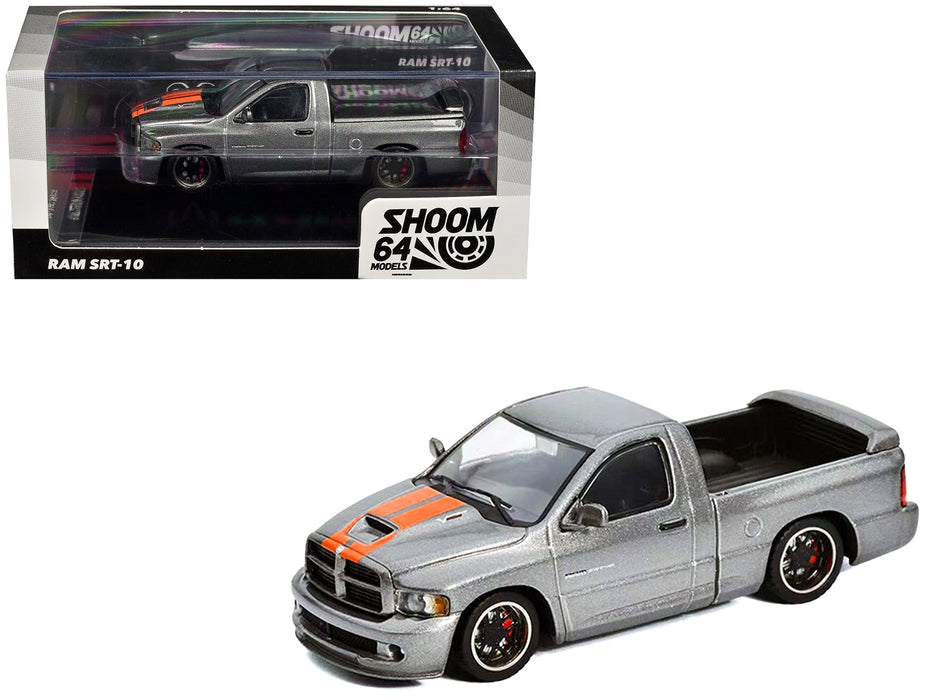 2003 Dodge Ram SRT-10 Pickup Truck Gray Metallic with Orange Stripes 1/64 Diecast Model Car by Shoom64 Models