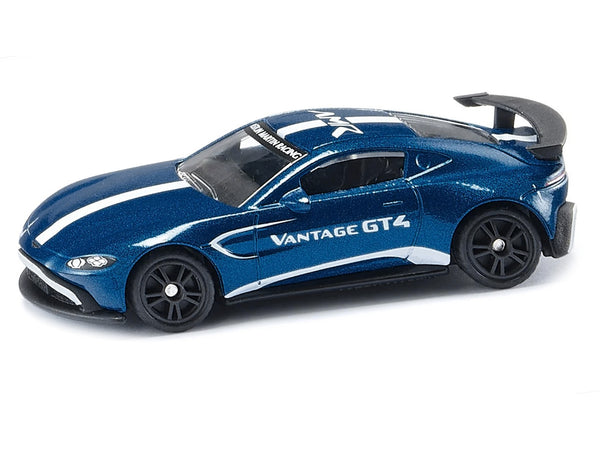 Aston Martin Vantage GT4 Blue Metallic with White Stripes Diecast Model Car by Siku - Miniature Motors