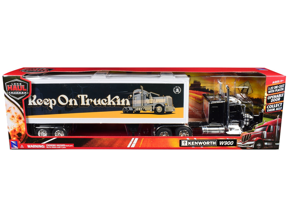 Kenworth W900 Truck Black with Dry Van Trailer "Tribute To Truckers Keep on Truckin'" "Long Haul Truckers" Series 1/32 Diecast Model by New Ray - Miniature Motors