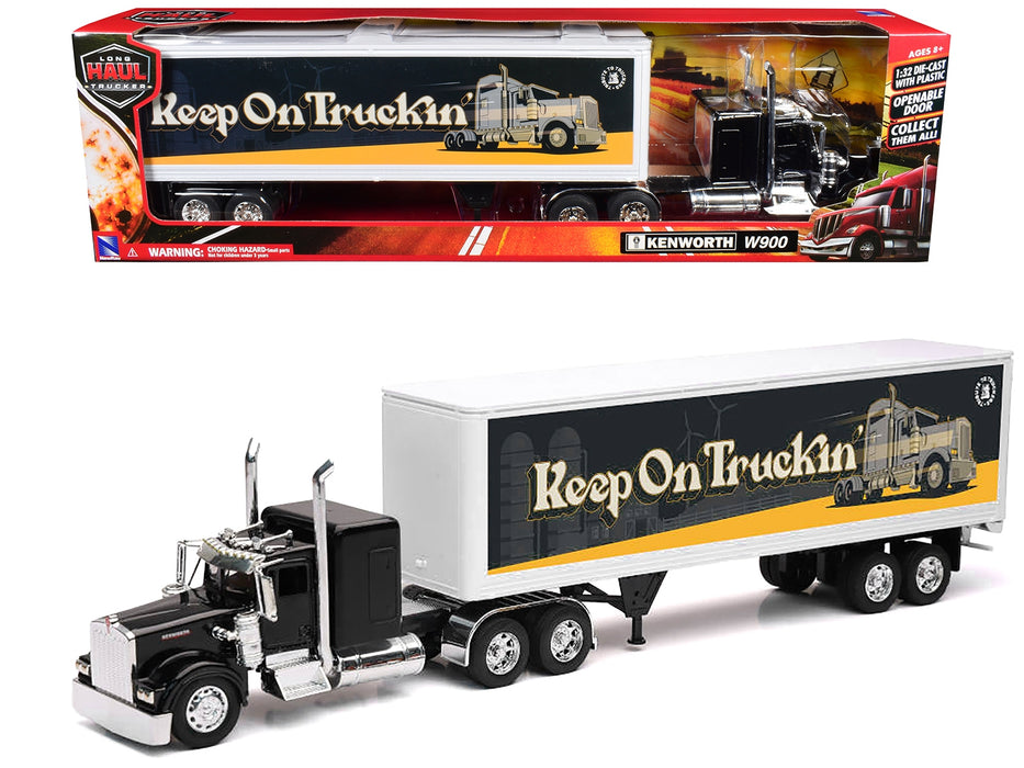Kenworth W900 Truck Black with Dry Van Trailer "Tribute To Truckers Keep on Truckin'" "Long Haul Truckers" Series 1/32 Diecast Model by New Ray - Miniature Motors
