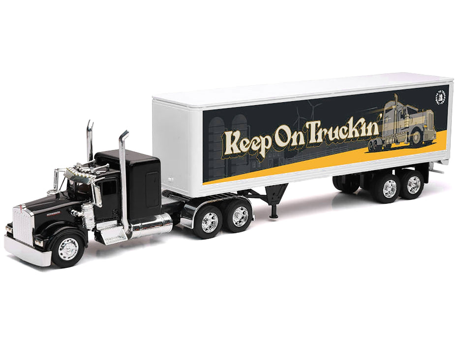 Kenworth W900 Truck Black with Dry Van Trailer "Tribute To Truckers Keep on Truckin'" "Long Haul Truckers" Series 1/32 Diecast Model by New Ray - Miniature Motors