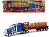 Kenworth W900 Truck with Flatbed Trailer Blue with Forklift and Pallets "Long Haul Truckers" Series 1/32 Diecast Model by New Ray - Miniature Motors