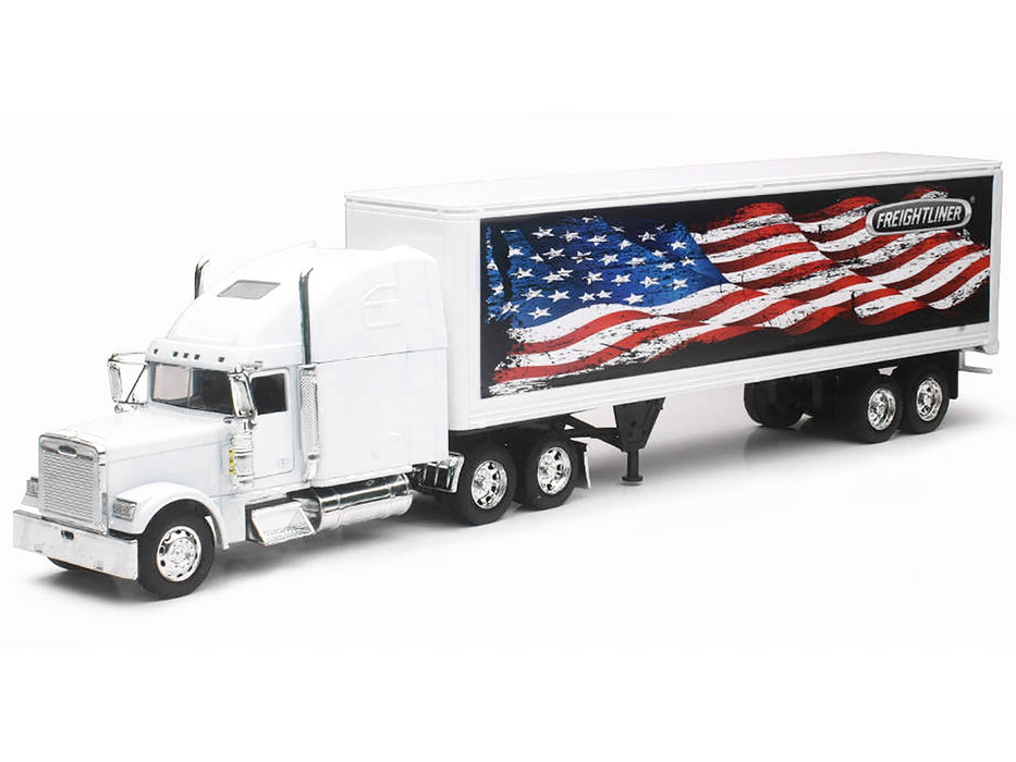 Freightliner Classic XL Truck White with Dry Van Trailer White with Patriotic Graphic "Long Haul Truckers" Series 1/32 Diecast Model by New Ray - Miniature Motors
