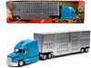 Mack Pinnacle Truck with Pot Belly Livestock Trailer Blue and Chrome "Long Haul Truckers" Series 1/32 Diecast Model by New Ray - Miniature Motors