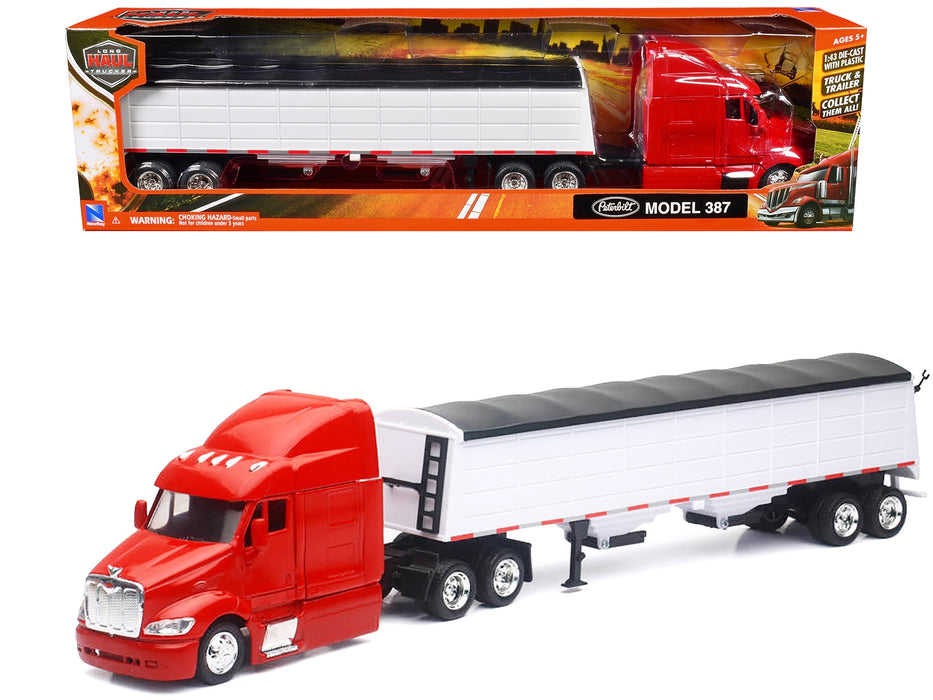 Peterbilt 387 Truck Red with Grain Trailer White "Long Haul Truckers" Series 1/43 Diecast Model by New Ray - Miniature Motors