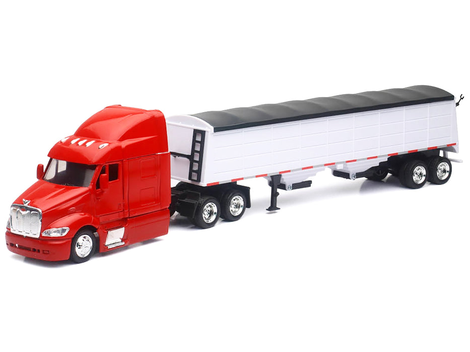 Peterbilt 387 Truck Red with Grain Trailer White "Long Haul Truckers" Series 1/43 Diecast Model by New Ray - Miniature Motors