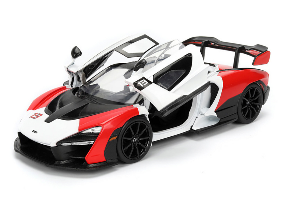 McLaren Senna Red and White with Carbon Hood and Top "HyperSpec" Series 1/24 Diecast Model Car by Jada