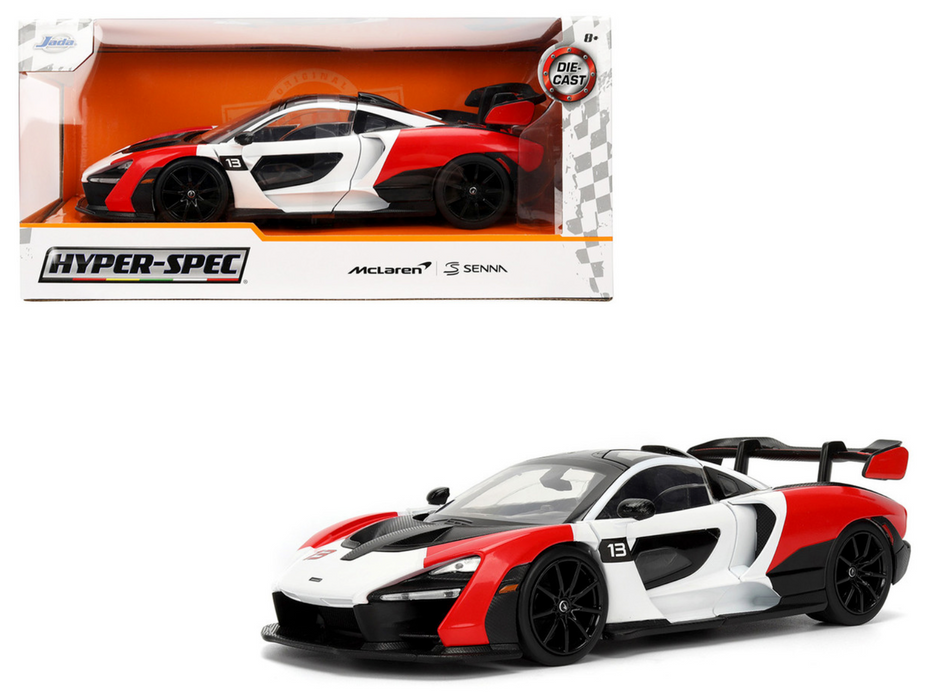 McLaren Senna Red and White with Carbon Hood and Top "HyperSpec" Series 1/24 Diecast Model Car by Jada
