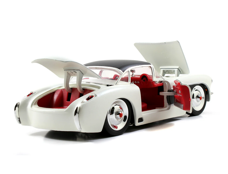 1957 Chevrolet Corvette Satin Cream Metallic with Matt Black Top and Side 1/24 Diecast Model Car by Jada