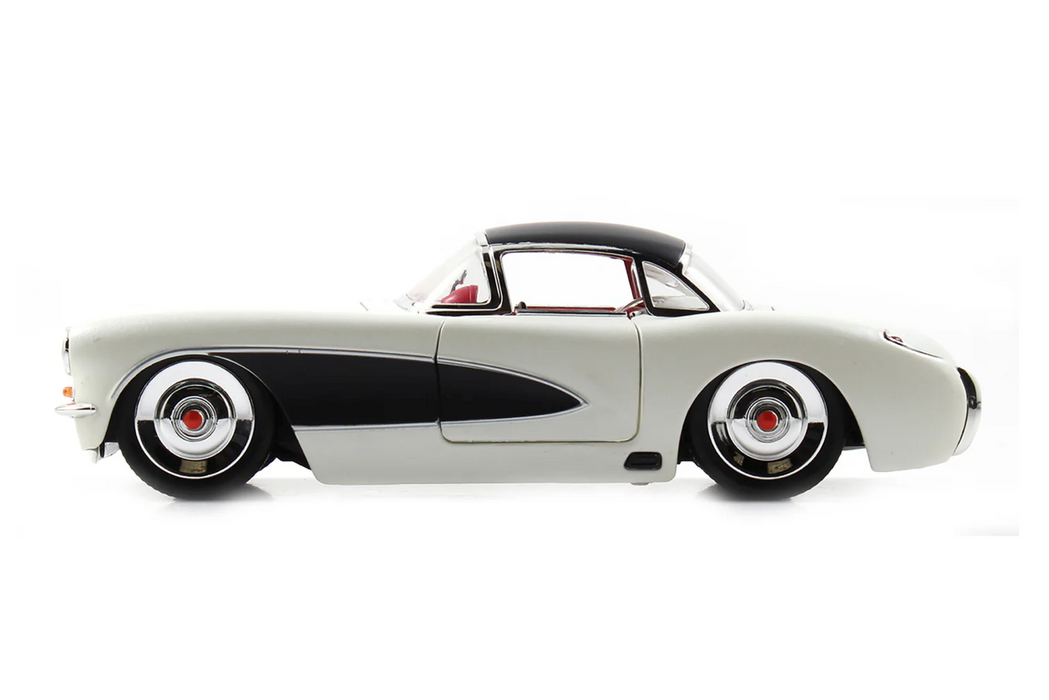1957 Chevrolet Corvette Satin Cream Metallic with Matt Black Top and Side 1/24 Diecast Model Car by Jada