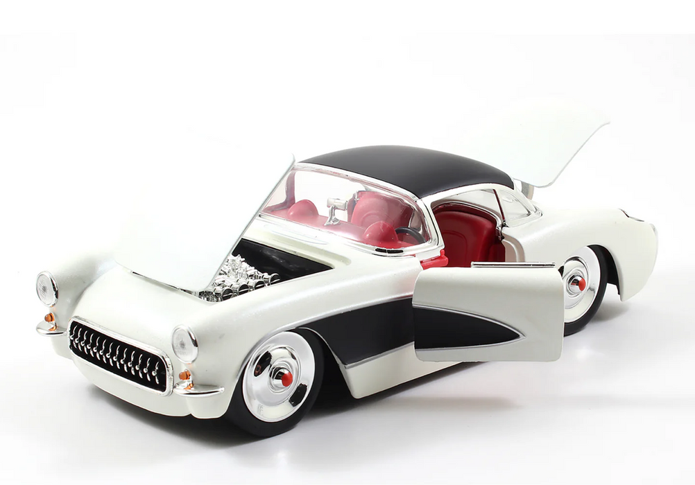 1957 Chevrolet Corvette Satin Cream Metallic with Matt Black Top and Side 1/24 Diecast Model Car by Jada