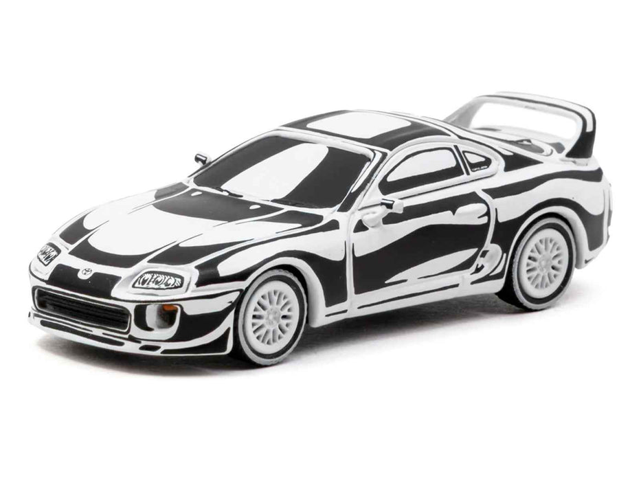 Toyota Supra "Designed by Joshua Vides" Black and White "Hobby64" Series 1/64 Diecast Model Car by Tarmac Works