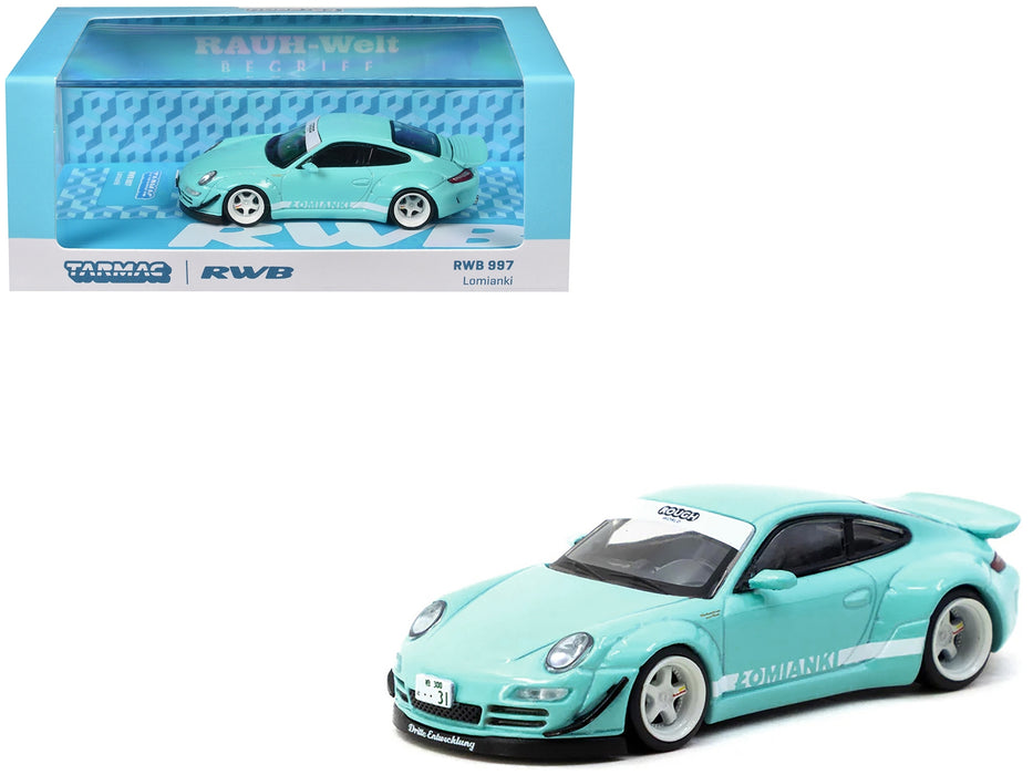 RWB 997 "Lomianki" Light Blue with White Stripes "Hobby64" Series 1/64 Diecast Model Car by Tarmac Works