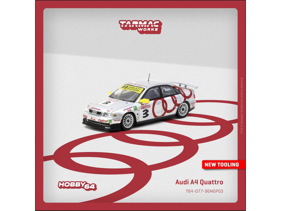 Audi A4 Quattro #3 Frank Biela Winner "Macau Guia Race" (1996) "Hobby64" Series 1/64 Diecast Model Car by Tarmac Works