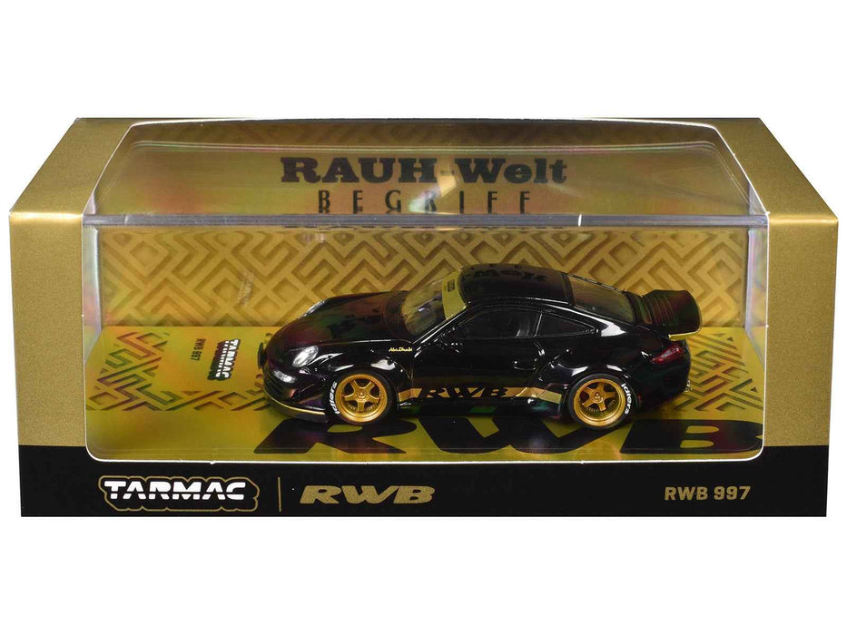 RWB 997 Black with Gold Wheels and Stripes "Hobby64" Series 1/64 Diecast Model Car by Tarmac Works
