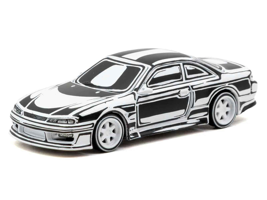 VERTEX Silvia (S14) "Designed by Joshua Vides" Black and White "Global64" Series 1/64 Diecast Model Car by Tarmac Works