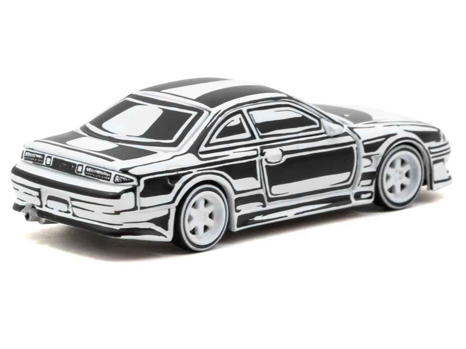 VERTEX Silvia (S14) "Designed by Joshua Vides" Black and White "Global64" Series 1/64 Diecast Model Car by Tarmac Works