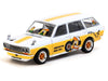 Datsun Bluebird 510 Wagon "Ohige no Pon" White with Orange Stripes and Graphics "Global64" Series 1/64 Diecast Model Car by Tarmac Works