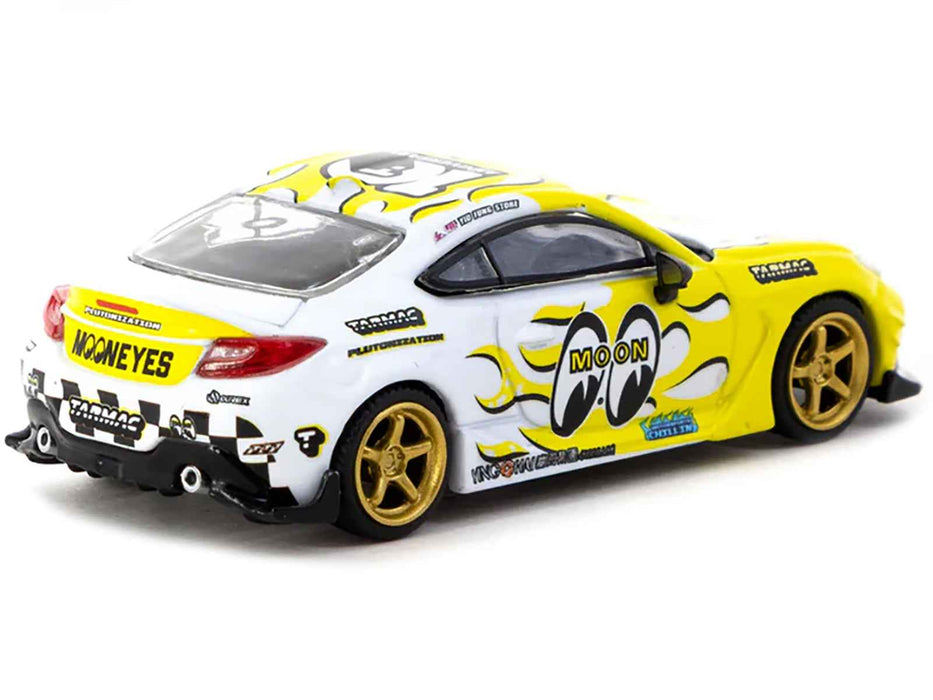 Toyota GR86 RHD (Right Hand Drive) "MoonEyes" White with Yellow Flames and Graphics "Global64" Series 1/64 Diecast Model by Tarmac Works