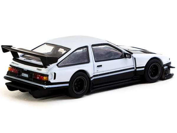 Toyota Sprinter Trueno AE86 Widebody RHD (Right Hand Drive) White and Black with Tarmac Cards "Global64" Series 1/64 Diecast Model by Tarmac Works - Miniature Motors