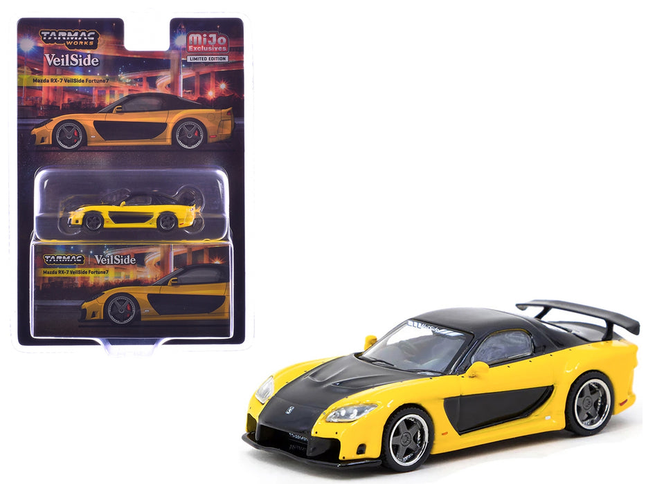 Mazda RX-7 VeilSide Fortune7 RHD (Right Hand Drive) Yellow and Black "Global64" Series 1/64 Diecast Model by Tarmac Works