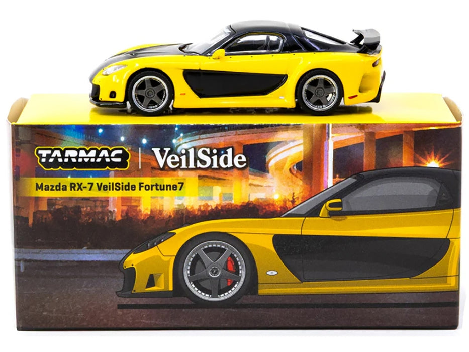 Mazda RX-7 VeilSide Fortune7 RHD (Right Hand Drive) Yellow and Black "Global64" Series 1/64 Diecast Model by Tarmac Works