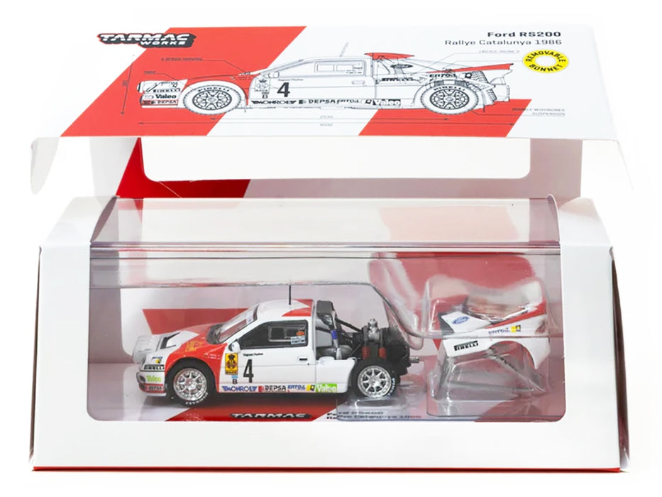 Ford RS200 #4 Antonio Zanini - Josep Autet "Rallye Catalunya" (1986) "Hobby64+" Series 1/64 Diecast Model Car by Tarmac Works