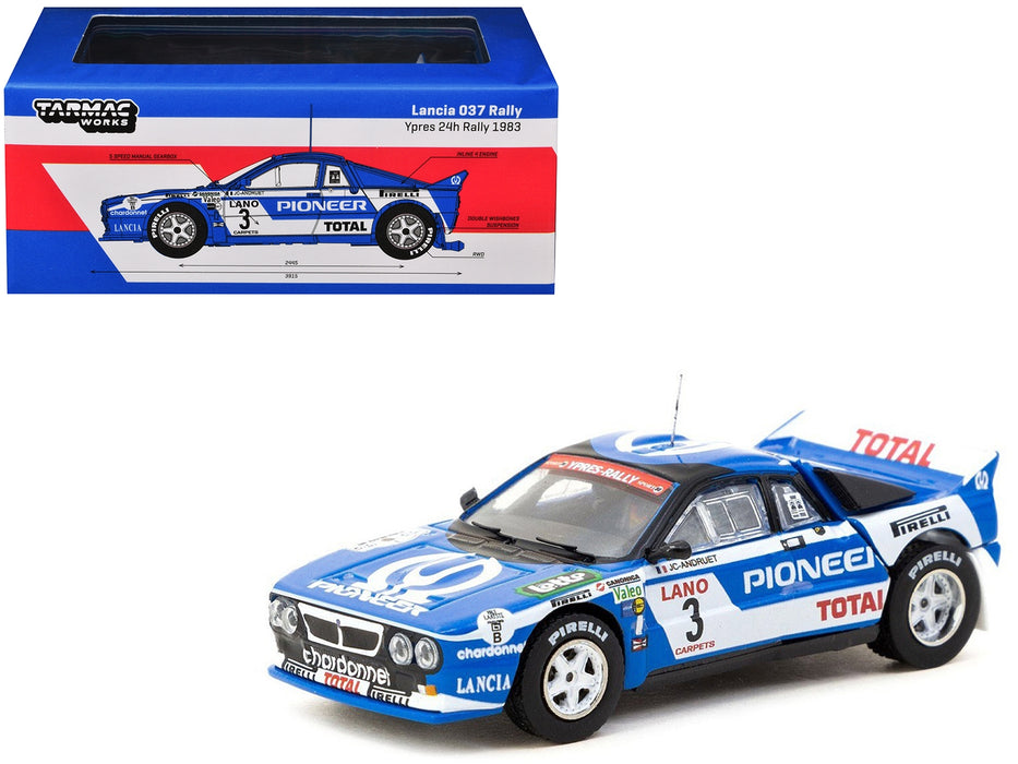 Lancia 037 Rally #3 Jean-Claude Andruet - Francoise Sappey 2nd Place "Ypres 24 Hours Rally" (1983) "Hobby64+" Series 1/64 Diecast Model Car by Tarmac Works