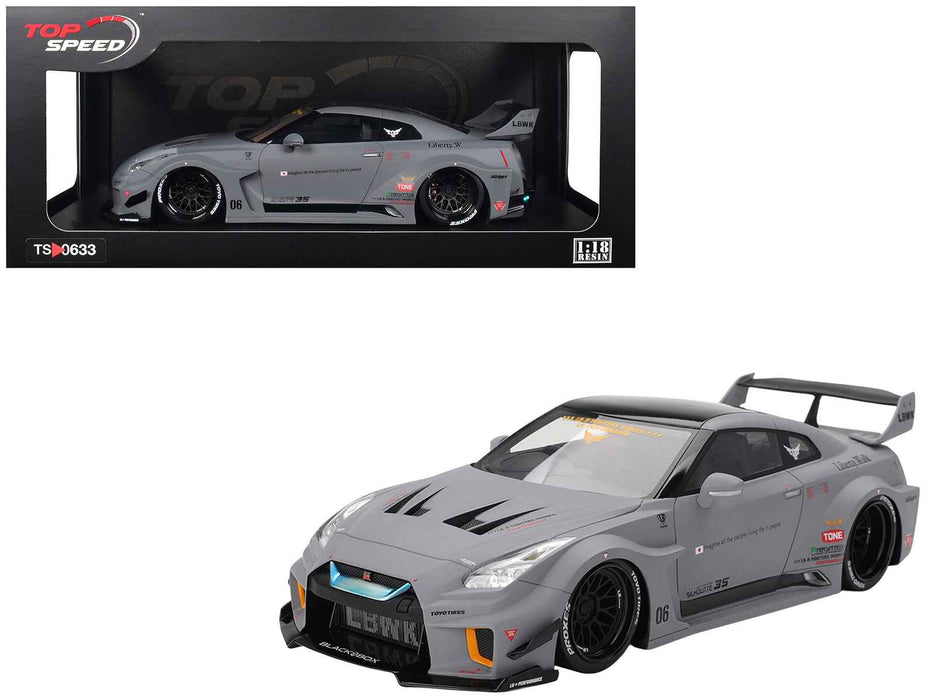Nissan LB-Silhouette WORKS GT 35GT-RR Ver.1 RHD (Right Hand Drive) Matt Gray with Black Top 1/18 Model Car by Top Speed